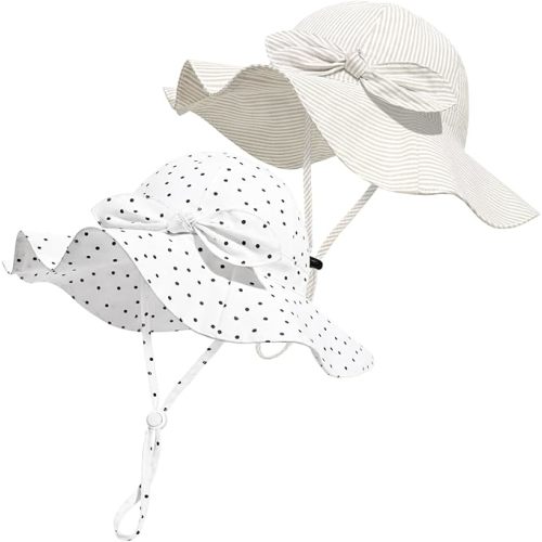 Baby Girl Sun Hat with UPF 50+ Outdoor Adjustable Beach Hat with Wide Brim Bucket Hats