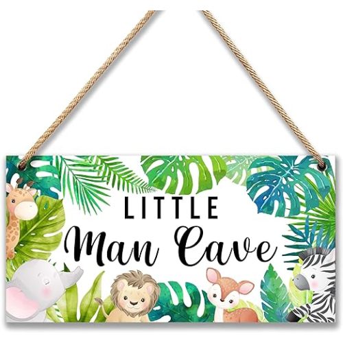 Woodland Nursery Room Decor for Baby Bedroom - Jungle Safari Animal Theme Little Man Cave Sign Wall Decor for Toddler Boy- 6"x12" -A09
