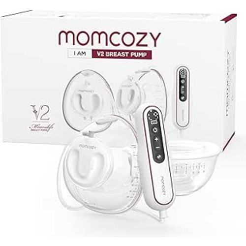 Momcozy Ultra-Light & Hands Free Breast Pump V2, Potent Wearable Pump with 27 Pumping Combinations, Low Noise Painless Portable Double Electric Pump, 17/19/21/24/27mm Flange