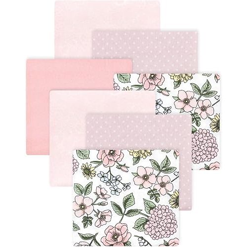 Little Treasure Hudson Baby Cotton Poly Flannel Receiving Blankets Multipack, Pink Vintage Blossom, 30x30 inches