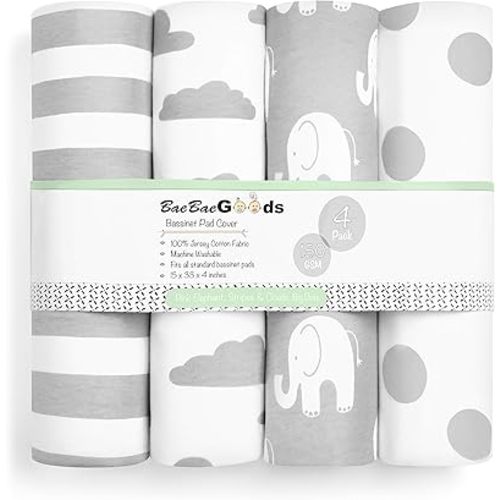 Bassinet Bed Sheets – Premium Bassinet Fitted Sheet for Halo, Mika Micky, Maxi COSI & Others - 4 Pack 100% Jersey Knit - Bassinet Bedding for Standard Size Oval or Halo Bassinet Pads for Boys & Girls