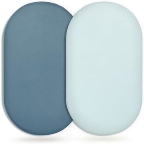 GRSSDER Stretchy Ultra Soft Fitted Bassinet Sheet 2 Pack, Universal Fit for Bassinets Baby Cradle Moses Basket Oval Rectangle Mattress Safe and Snug, Jersey Bassinet Sheets for Girls, Blue/Navy