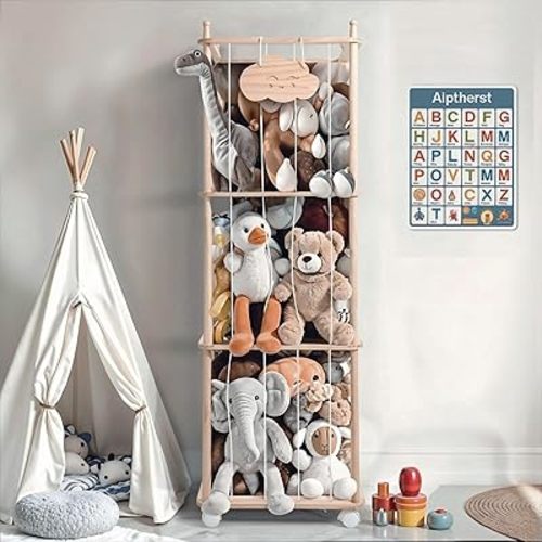 Stuffed Animal Storage Stuffed Animal Zoo Wood Soft Toy Organizer Plush Toy Holder Nursery Room Organizer Zoo Cage, Perfect for Kids' Room, Nursery, and Playroom-54 inch