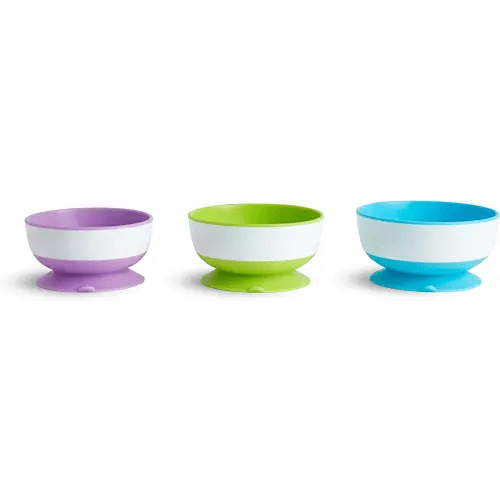 Munchkin Stay Put Suction Bowls for Baby and Toddler, 3 Pack, Blue/Green/Purple