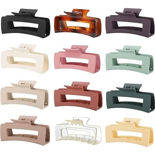12 Pcs Large Square Hair Claw Clips for Women, 4.3-Inch Matte Rectangle Claw, Strong Hold Non-slip Hair Clips for Thick & Thin Hair