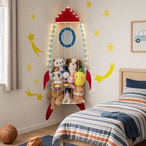 PUTSKA Corner Stuffed Animal Storage Organizer - Stuffed Animal Holder, Stuffy Storage, Space-Saving Plushies and Toy Corner Organizer for Kids Room - Spaceship
