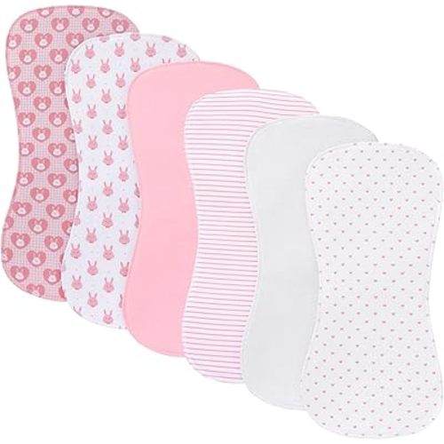 6 Pack Cotton Baby Burp Cloths Extra Absorbent Soft for Baby Boys and Girls (Pink-ftz)