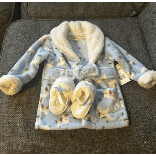 Baby Bath Robe with Sherpa Slippers, 2-Piece Set