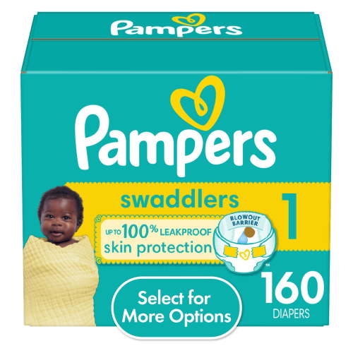 Pampers Swaddlers Size 1 Diapers, 160 Count with New Blowout Barrier & Dual Leak-Guard Barriers