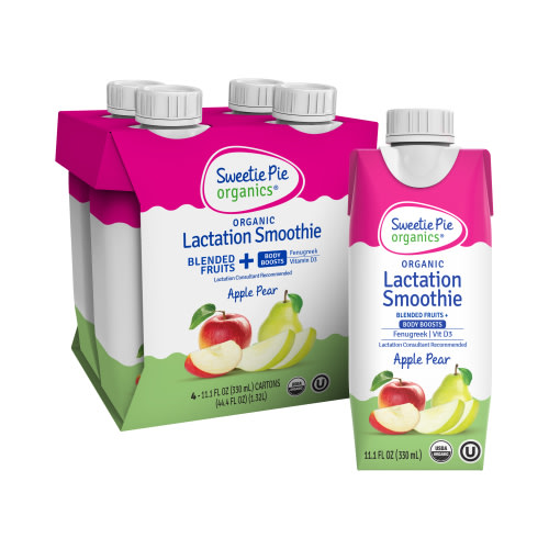 Sweetie Pie Organics Lactation Smoothie, Apple Pear, Supports Breastmilk Production for Nursing and Pumping - No Artificial Sweeteners, Flavors or Dyes, 4 Pack