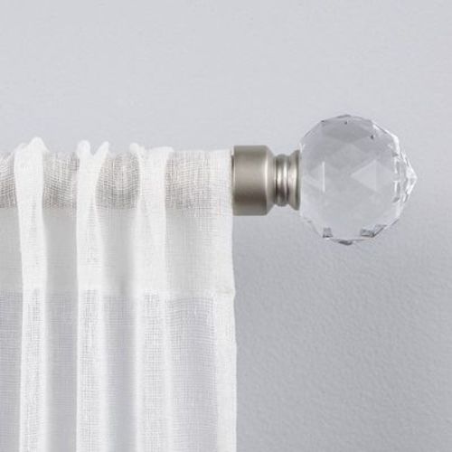 Exclusive Home 36"-72" Crystal Ball Curtain Rod - Gold: Iron, Matte Finish, Single Rod, Faceted Finial, 25 Lb Capacity