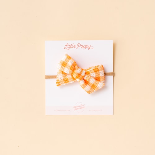 Orange Gingham Knit Headband Bow