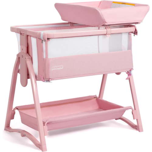 JOYMOR 5 in 1 Bedside Bassinet with Changing Table, 7 Height Adjustable, Convert to Rocking Mode for Newborn
