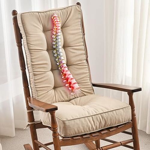 SUNROX Memory Foam Jumbo Rocking Chair Cushions, FadeShield Water Resistant Non Slip Durable Tufted Pads, Set of Seat & Back Cushion with Ties for Indoor/Outdoor Rocker, 2 Piece, Husk Birch