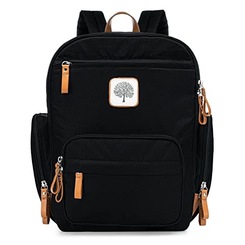 Parker Baby Co. Diaper Backpack - Full Zip Diaper Bag with Insulated Pockets - Black