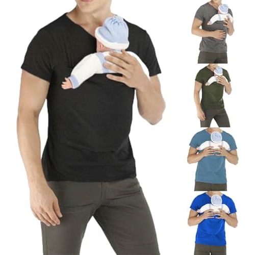 Mens Kangaroo Shirt V Neck Short Sleeve T Shirts for Dad and Mom Skin to Skin T Shirt with Pocket Dad Shirt