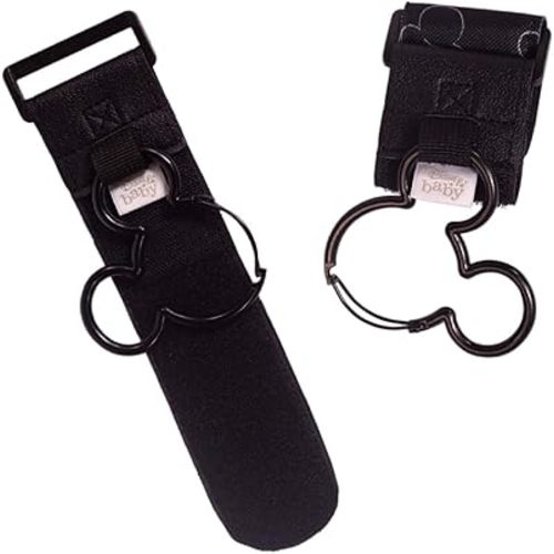 Disney Baby by J.L. Childress Mickey Mouse Stroller Hooks - Universal Stroller Clips with Non-Slip Straps - Durable Carabiners to Hold Water Bottles & Bags - 2 Pack - Disney Travel Accessory - Black