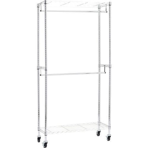 Amazon Basics Adjustable Clothes Rack for Handing, Double Hanging Rod Garment Rolling Closet Clothing Organizer, Chrome, 36'' x 14'' x 72''