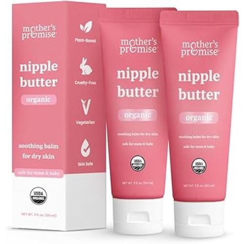 Organic Nipple Butter for Breastfeeding Mothers | Lanolin Free Nipple Cream, Safe for Nursing Moms & Babies | No Need to Wash Balm for Dry Skin & Breast Feeding, Breastfeeding Essentials (2 Pack)