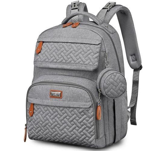 BabbleRoo Diaper Bag Backpack - Multifunctional Travel Diaper Bag with Changing Pad, Light Gray, 1 pk