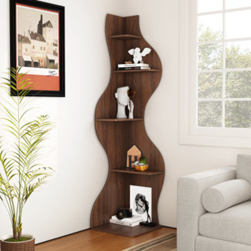 Corner Bookshelf, 5 Tier Modern Wall Shelf Bookcase Small Storage Rack Stylish Accent Wavy For Small Space, Plant Stand | Wayfair