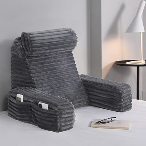 ENITYA 19” Back Pillow for Bed Sitting up, Built-in Armrests & Big Pockets, Back Support Chair Pillow for Sitting up/Watching TV/Reading/Gaming/Resting/Post Surgery/Nursing