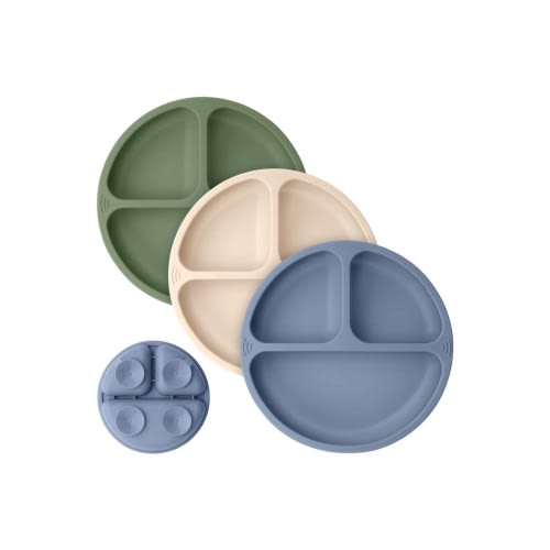 KeaBabies 3-Pack Prep Silicone Suction Plates, Slate