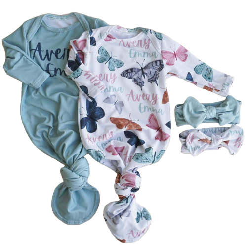 Bentley's Butterfly Personalized Newborn Baby Knot Gown