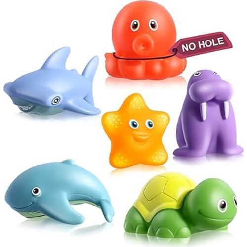 Mold Free Bath Toys for Baby 6-12 Months - 6 Pcs No Mold No Hole Ocean Animals Tub Toys for Toddlers 1-3/Infants 6-12-18 Months,Water Table Toys Shower Toys Pool Toys for 1-4 Year Old Boys Girls Kids