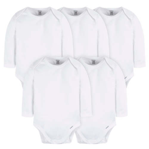 5-Pack Baby White Premium Long Sleeve Onesies® Bodysuits