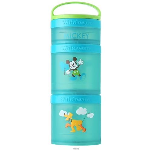 Whiskware Disney Stackable Snack Containers for Kids and Toddlers, 3 Stackable Snack Cups for School and Travel, Mickey and Pluto