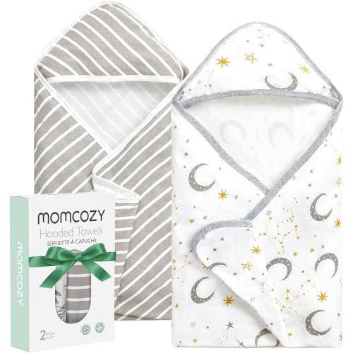 Momcozy Baby Hooded Towel, 2 Pack Cotton Bath Towel for Boy or Girl, Super Soft Baby Towel with Original Design, Shower Gifts for Newborn (28 X 28 Inch, Starry Sky)