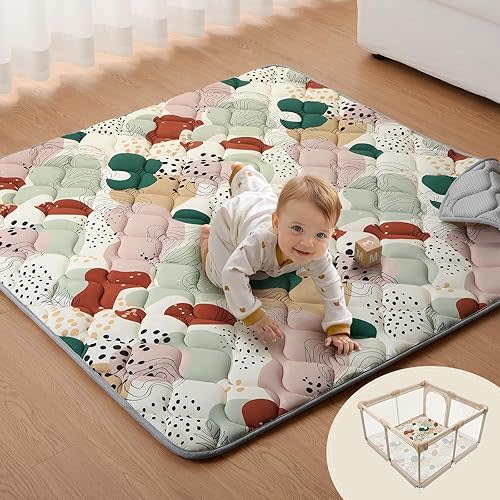 Blissful Diary Baby Play Mats for Floor, 47x47 Inch Playpen Mat, Thicken Padding Foam Playmate for Babies and Toddlers Infants, Modern Abstract
