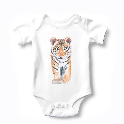 Baby Bodysuit with Tiger Watercolor Print, Infant Baby Bodysuit & Tee, Newborn Gender Neutral Outfits, Baby Boy or Girl Bodysuit.