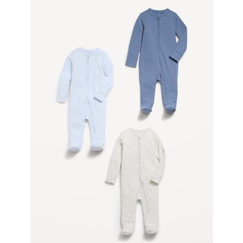 Ribbed 2-Way-Zip Sleep & Play Footed One-Piece 3-Pack for Baby