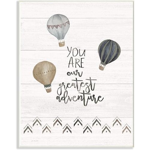 The Kids Room By Stupell Our Greatest Adventure Neutral Grey Hot Air Balloons Wall Plaque Art, 13 x 19, Proudly Made in USA