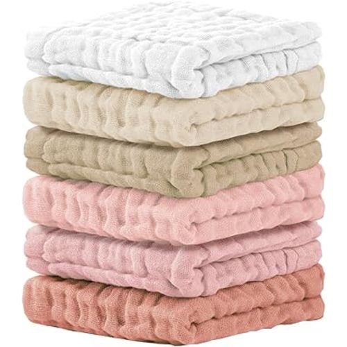 Cuddle Campus Baby Washcloths 6 Packs, Muslin Washcloths Baby,Cotton Burp Cloths, Extra Absorbent and Soft Wash Clothes for Newborns, 12x12 Inches