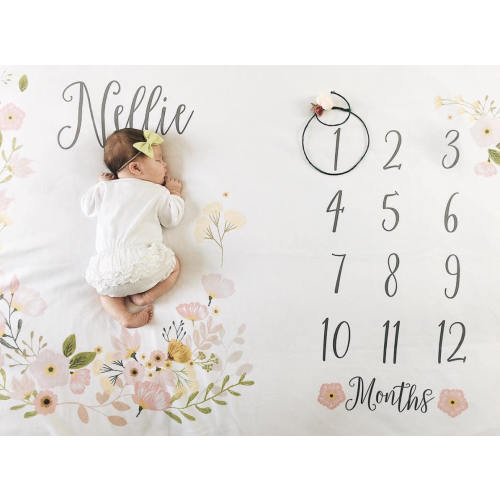 Baby Girl Month Milestone Blanket- Blossom, Girl, Personalized Baby Blanket, Track Growth and Age, New Mom Baby Shower Gift
