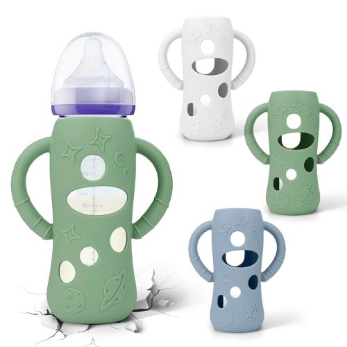 BUSOHA 3 Pack Silicone Sleeves for Lansinoh Glass Baby Bottles - Wide Neck Baby Bottles Sleeves for Lansinoh Bottles Baby Anti-Colic Bottles Holder with Handle Silicone Protector,8 oz