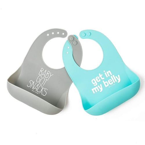 Bella Tunno Wonder Bib 2pk – Waterproof Silicone Bibs for Boys & Girls, Non-toxic & BPA Free Silicone Baby Bibs & Toddler Bibs with Adjustable Neck, Easy to Clean (Belly & Got Snacks)