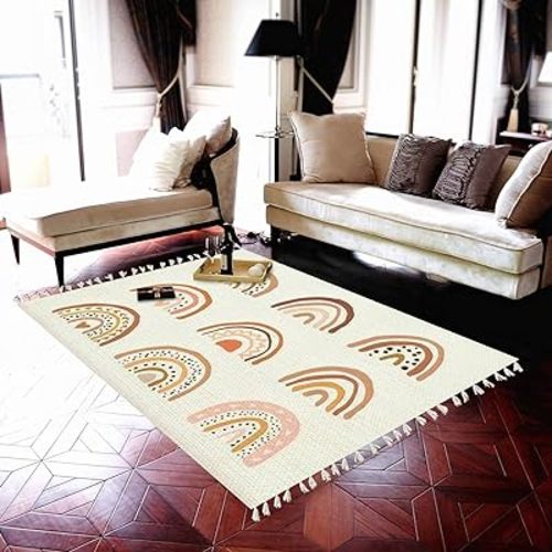 Boho Rug Hand Drawn Rainbows Cute Set in Pastel and Earthy Colors Area Carpet Patio Hallway Runner Mat Pad Minimalist Home Decor for Living Room Bedroom Indoor Outdoor, 120x180cm, Multi