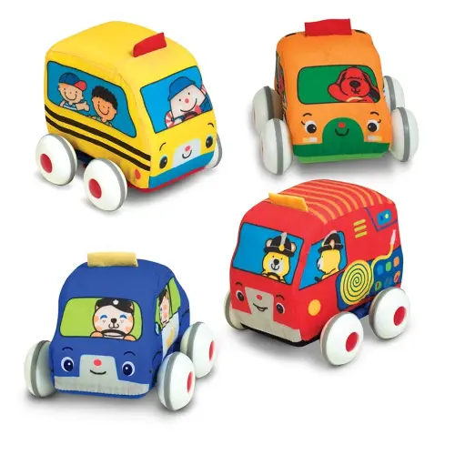 Melissa & Doug K's Kids Pull-Back Vehicle Set - Soft Baby Toy Set with 4 Cars and Trucks, Soft Vehicles Toys for Babies and Toddlers