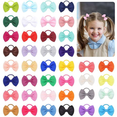 Peaoy 80PCS Baby Hair Ties with Bows for Infants Toddler Girls Grosgrain Ribbon Rubber Bands Elastic Ponytail Holders 2 Inch