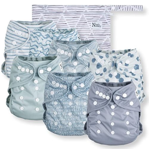 Nora's Nursery Cloth Diaper Cover, Reusable Cover with Snap Closure, Shell for Prefold, Flat, or Fitted Inserts, Includes Wet Bag - Something Blue