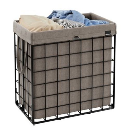 Songmics Laundry Hamper, 29 Gal. Laundry Basket Collapsible Clothes Hamper, Removable And Washable Liner For Bedroom Bathroom Black And Camel Brown