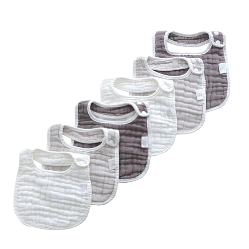 MUKIN Baby Muslin Bibs and Burp Cloths, 6 Pack, Soft Absorbent Cotton, Adjustable