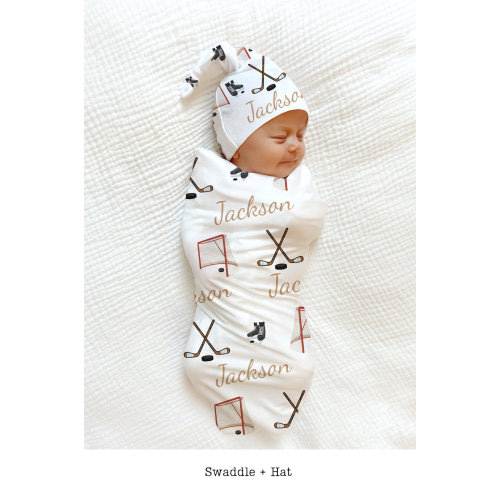 HOCKEY Swaddle Blanket -Hockey Baby Gift Custom Swaddle Blanket Sport Boy Theme Shower Hockey Baby Shower Gift Personalized Baby Blanket Boy