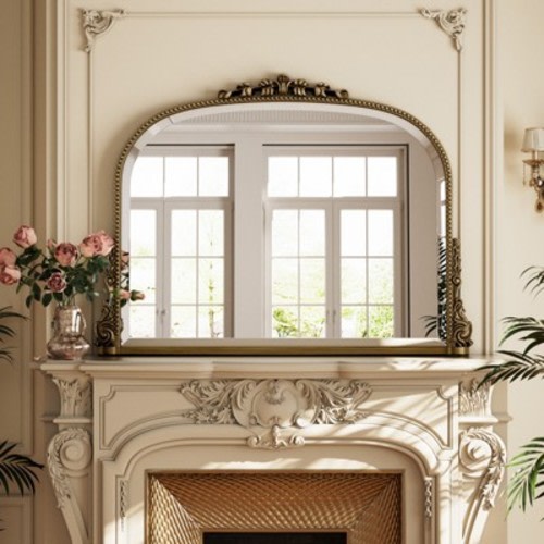 BEAUTYPEAK Arched Vintage Baroque Bathroom Vanity Mirrors 27"x36",Brown