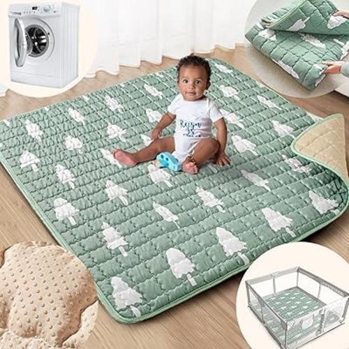 Baby Play Mat, 50x50 Playpen Mat with Super Soft Touch, Activity Mat with Upgraded Anti-Slip Bottom, Machine Washable Crawling Mat for Floor & Picnic(Trees)