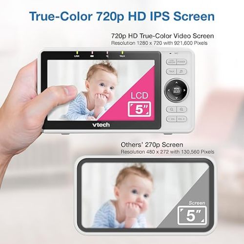 VTech Upgraded Smart WiFi Baby Monitor VM901, 5-inch 720p Display, 1080p Camera, HD NightVision, Fully Remote Pan Tilt Zoom, 2-Way Talk, Free Smart Phone App, Works with iOS, Android